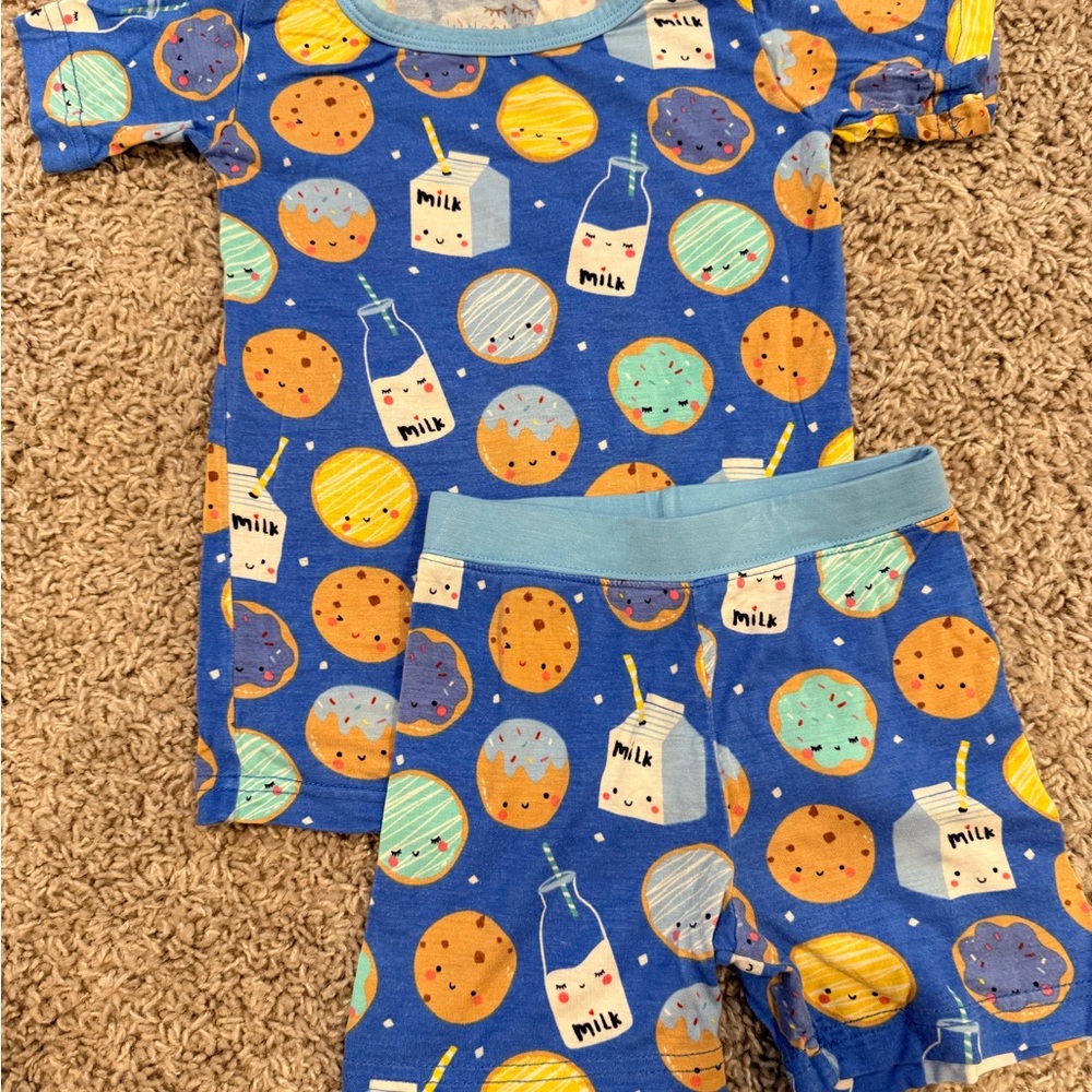 2T Little Sleepies Blue Milk & Cookies Short Sleeve Pajama Set